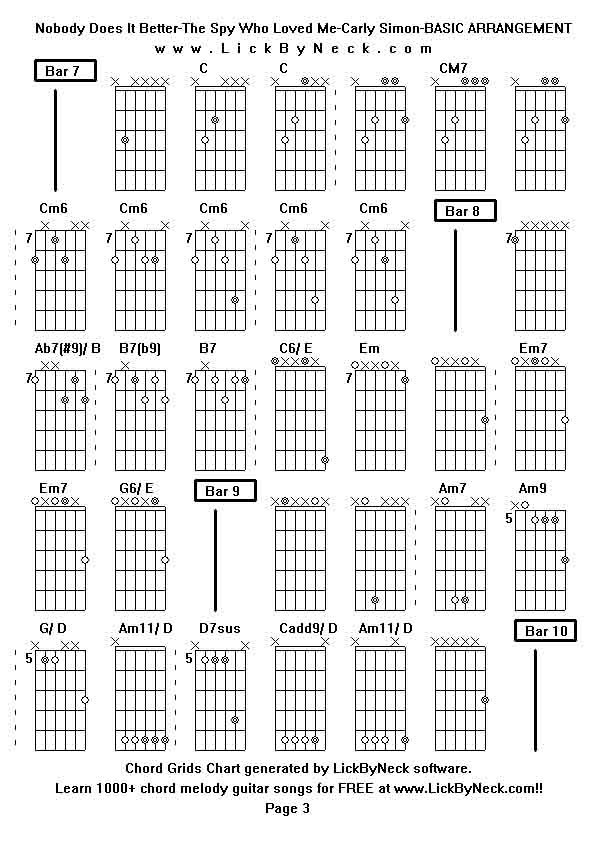 Chord Grids Chart of chord melody fingerstyle guitar song-Nobody Does It Better-The Spy Who Loved Me-Carly Simon-BASIC ARRANGEMENT,generated by LickByNeck software.